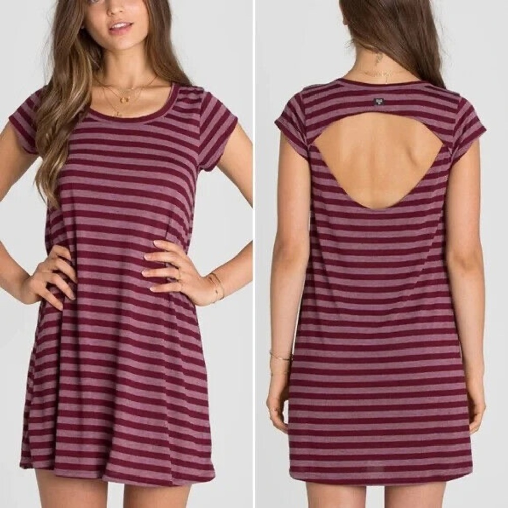 BILLABONG | Burgundy Striped Open Back Mini Dress Sz L